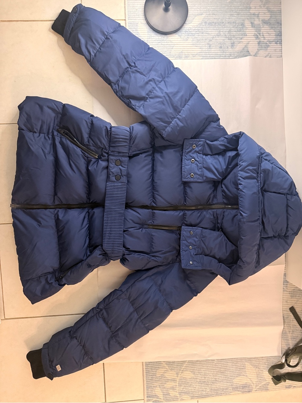 Soia & Kyo Navy Hooded Belted Puffer Jacket